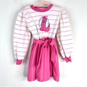 Vintage 90s Health-tex Puppy Dog Dress 4T Pink Embroidered Cottage Preppy Retro